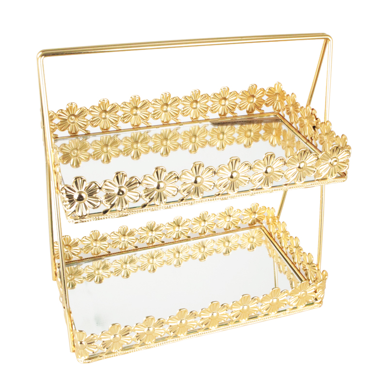 PRESENTOIR DECO METAL 2 NIVEAUX 28X17X30 CM MODELE OR