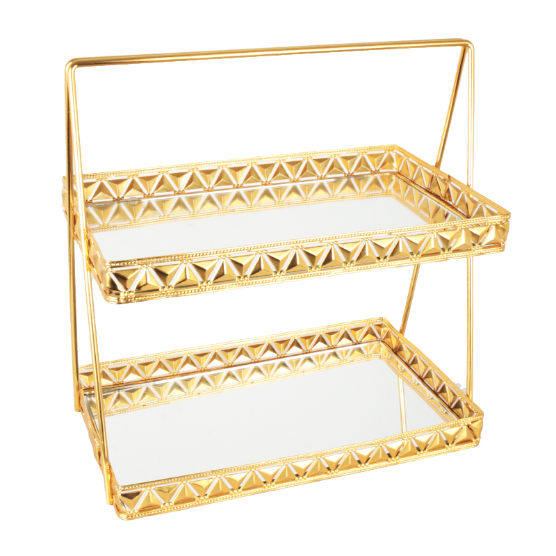 PRESENTOIR DECO METAL 2 NIVEAUX 28X17X30 CM MODELE OR