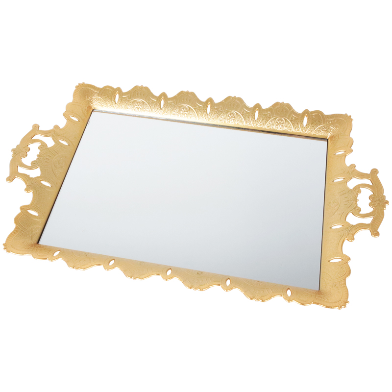 PLATEAU DECO PLASTIQUE + MIRROIR 52X32 CM MODELE OR