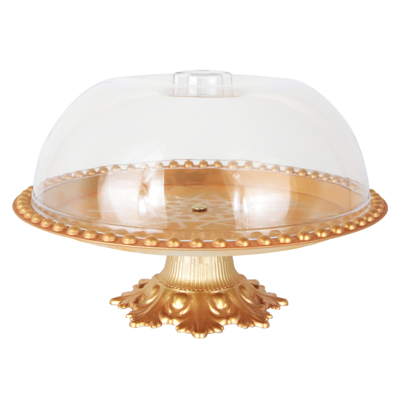 BOITE A GATEAU PLASTIQUE AVEC COUVERCLE TRANSPARENT ET PIED 29X21 CM MODELE OR