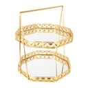PRESENTOIR DECO METAL 2 NIVEAUX 25X25X30 CM MODELE OR