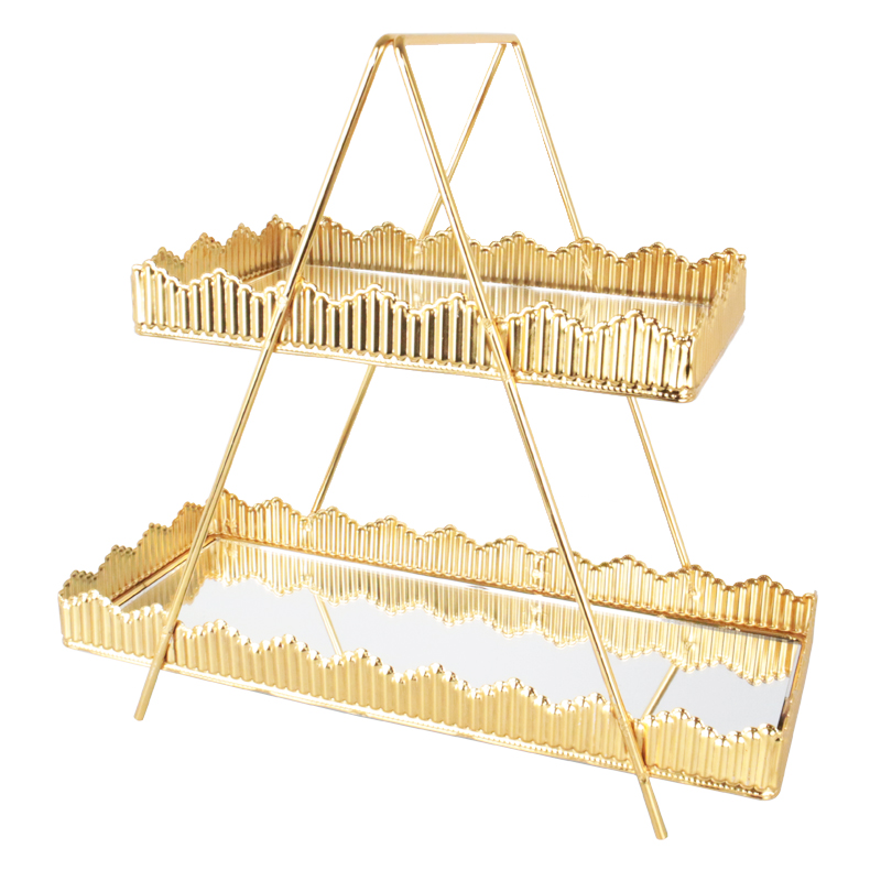 PRESENTOIR DECO METAL 2 NIVEAUX 32X15X35 CM MODELE OR
