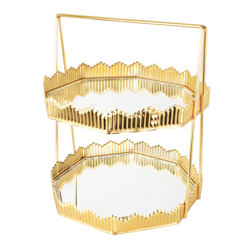 PRESENTOIR DECO METAL 2 NIVEAUX 25X25X30 CM MODELE OR
