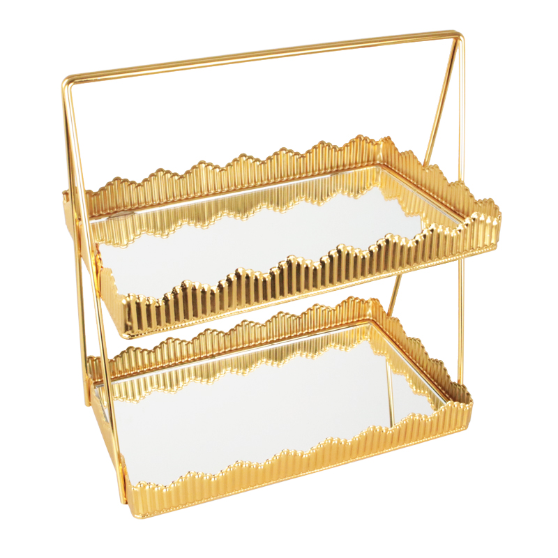 PRESENTOIR DECO METAL 2 NIVEAUX 28X17X30 CM MODELE OR