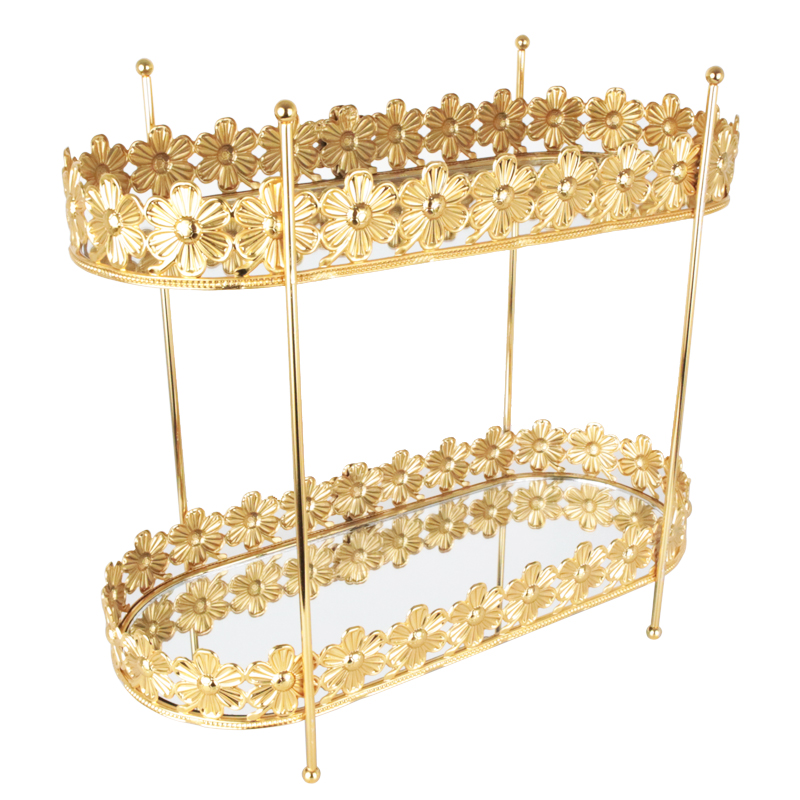 PRESENTOIR DECO METAL 2 NIVEAUX 32X13X26 CM MODELE OR 