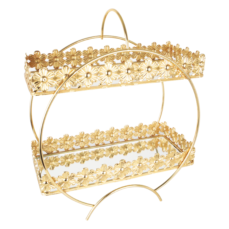PRESENTOIR DECO METAL 2 NIVEAUX 32X13X38 CM MODELE OR 