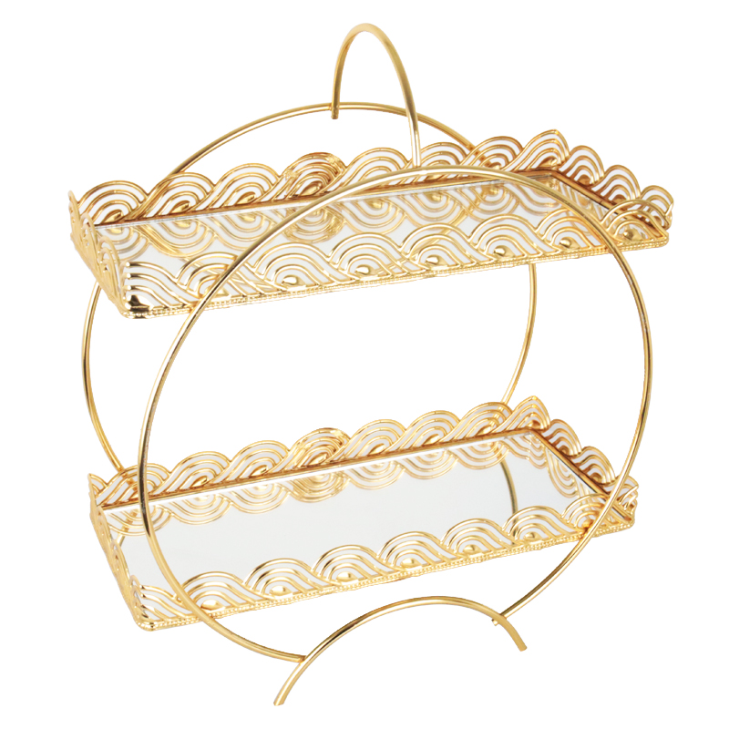 PRESENTOIR DECO METAL 2 NIVEAUX 32X13X38 CM MODELE OR 