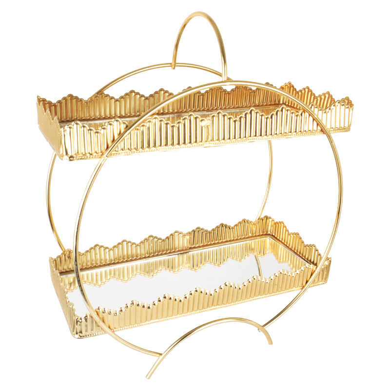 PRESENTOIR DECO METAL 2 NIVEAUX 32X13X38 CM MODELE OR 