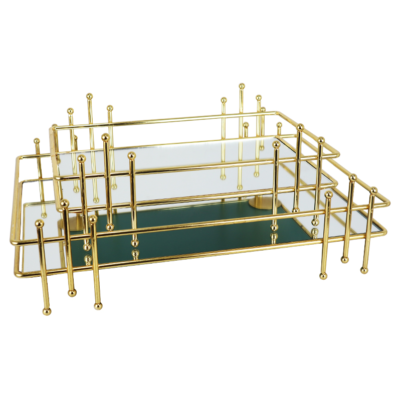 SET 2 PLATEAUX DECO METAL 33X23 CM &amp; 28X18 CM MODELE OR