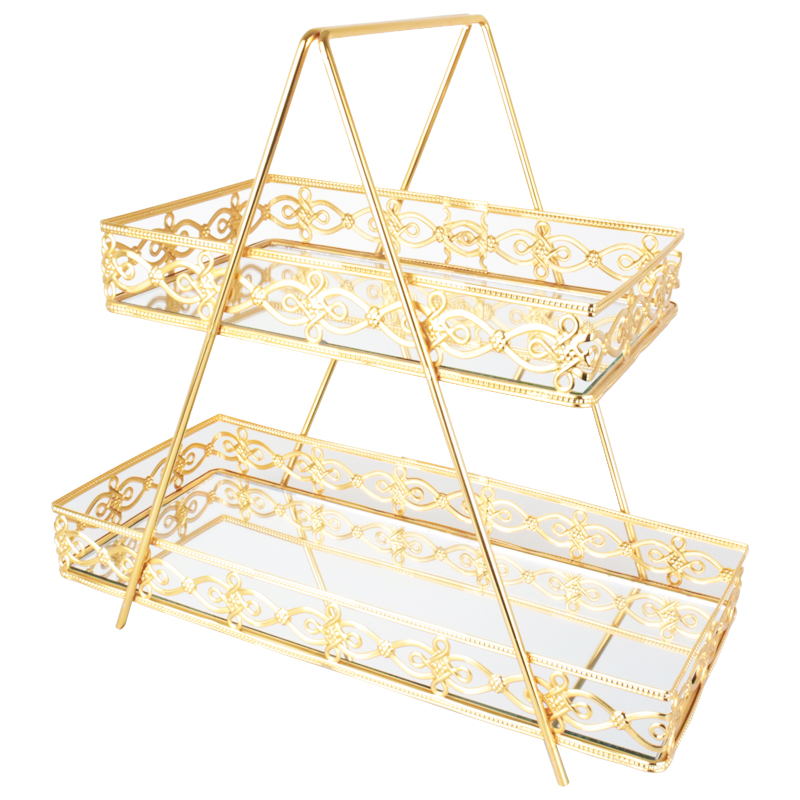 PRESENTOIR DECO METAL 2 NIVEAUX 32X35X15 CM MODELE OR