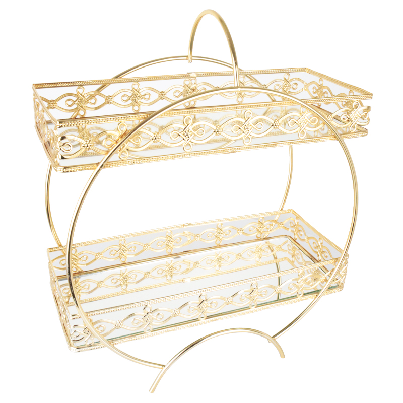 PRESENTOIR DECO METAL 2 NIVEAUX 38X32X13 CM MODELE OR