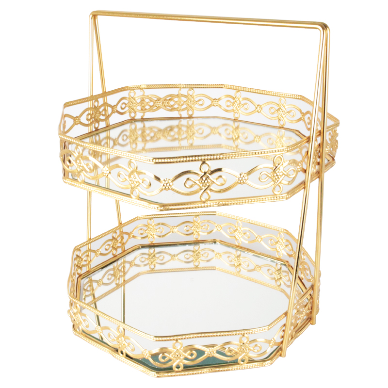 PRESENTOIR DECO METAL 2 NIVEAUX 30X25 CM MODELE OR