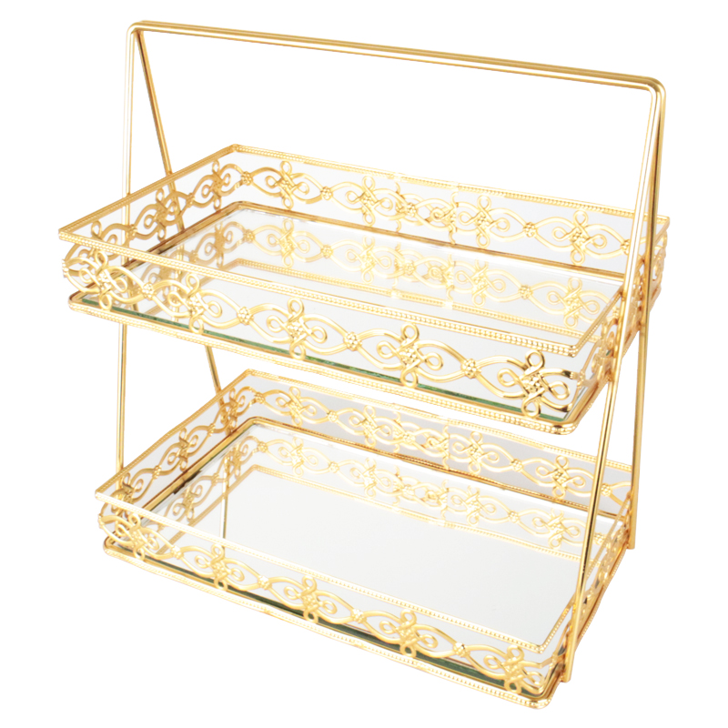 PRESENTOIR DECO METAL 2 NIVEAUX 35X32X15 CM MODELE OR
