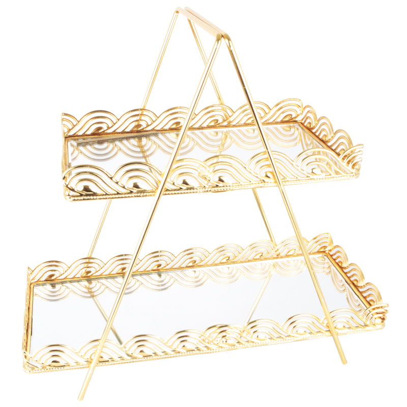 PRESENTOIR DECO METAL 2 NIVEAUX 35X32X15 CM MODELE OR
