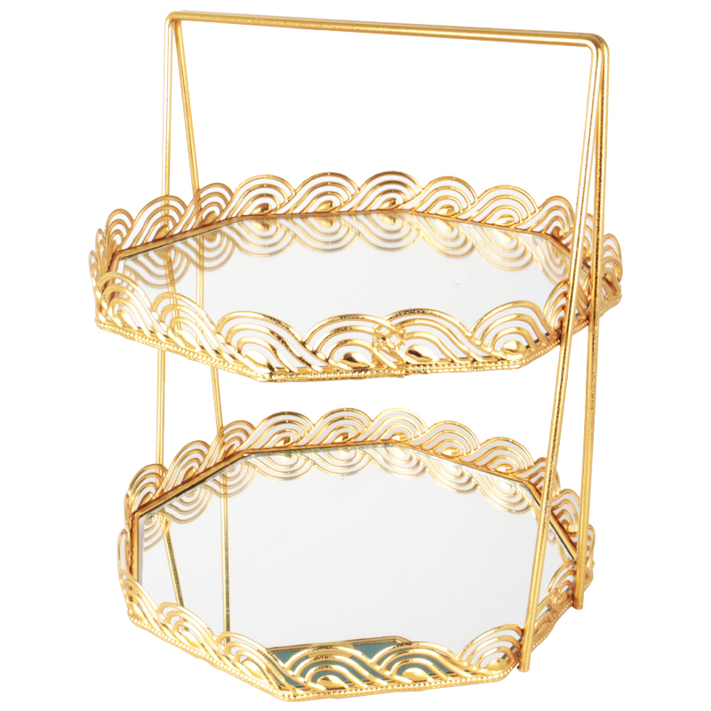 PRESENTOIR DECO METAL 2 NIVEAUX 31X25 CM MODELE OR