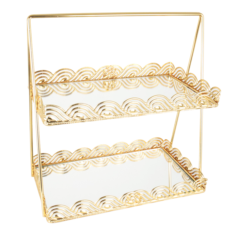 PRESENTOIR DECO METAL 2 NIVEAUX 31X28X18 CM MODELE OR