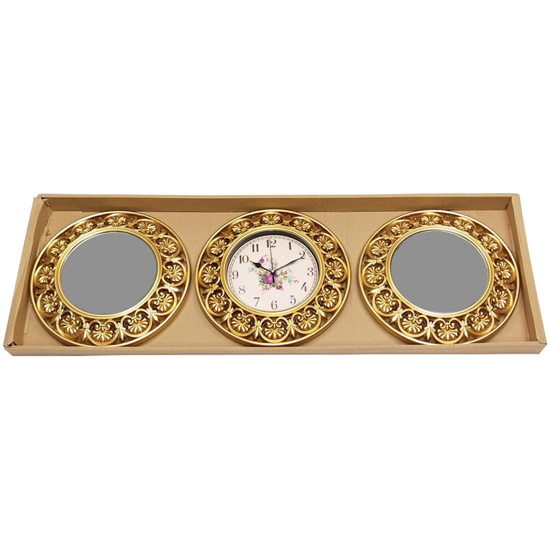 Set Horloge + Mirroirs 3 pièces 30 cm Modèle OR