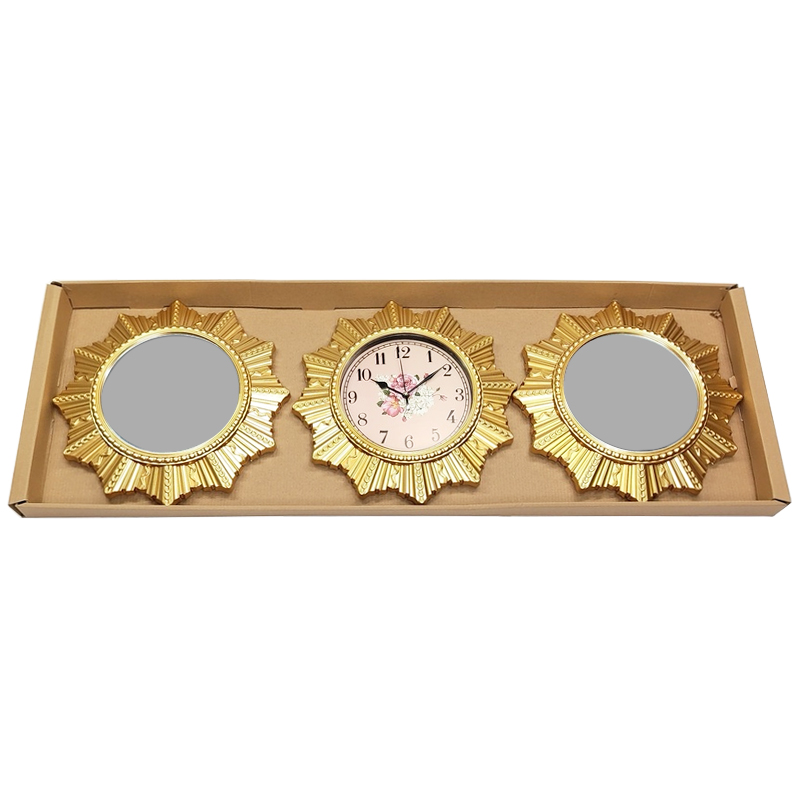 Set Horloge + Mirroirs 3 pièces 30 cm Modèle OR