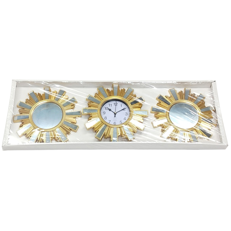 Set Horloge + Mirroirs 3 pièces 25 cm Modèle OR