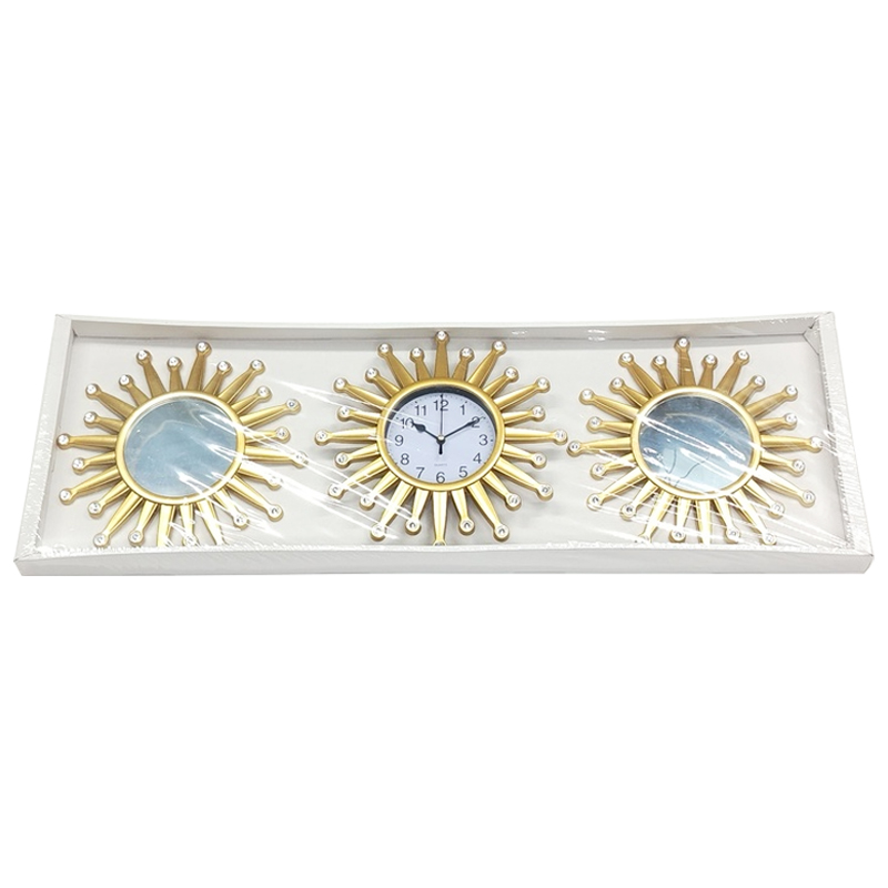 Set Horloge + Mirroirs 3 pièces 25 cm Modèle OR