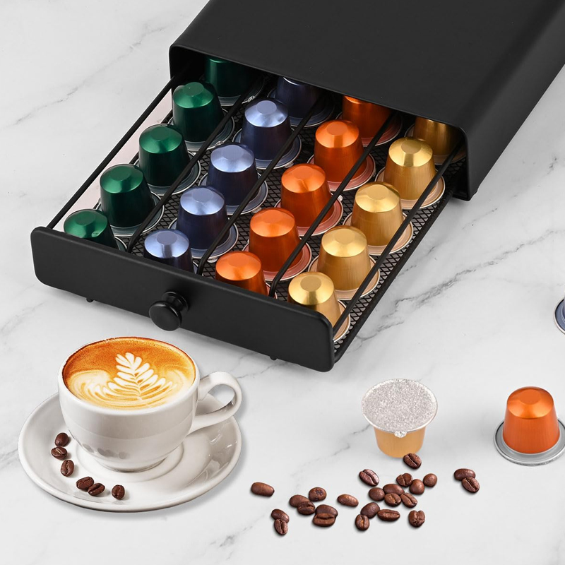 Tirroir à capsules EXPRESSO (Compatible Nespresso) métal noir 37x13x5 cm