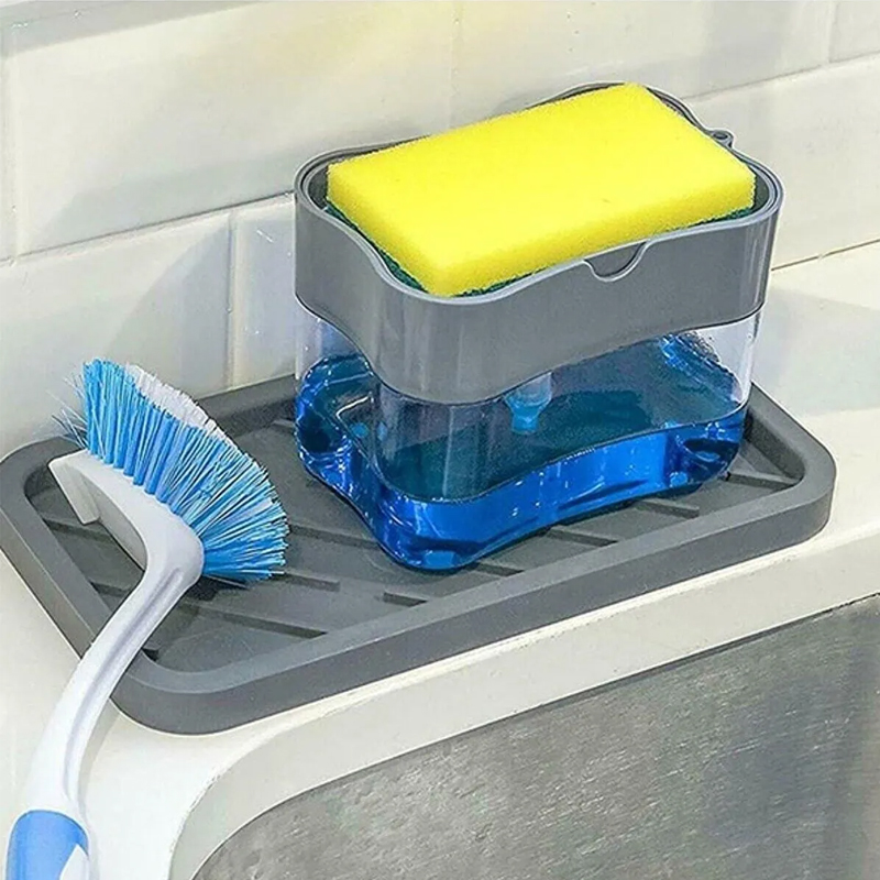 Distributeur liquide vaisselle avec éponge 10x9x14 cm Mix 3 Noir, Blanc, Gris