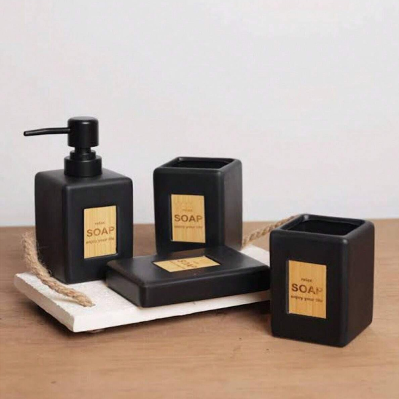 SET SALLE DE BAIN CERAMIQUE 4 PIECES MIX BLANC / NOIR