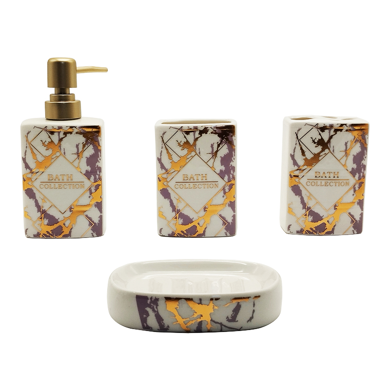SET SALLE DE BAIN CERAMIQUE 4 PIECES MIX GRIS / OR
