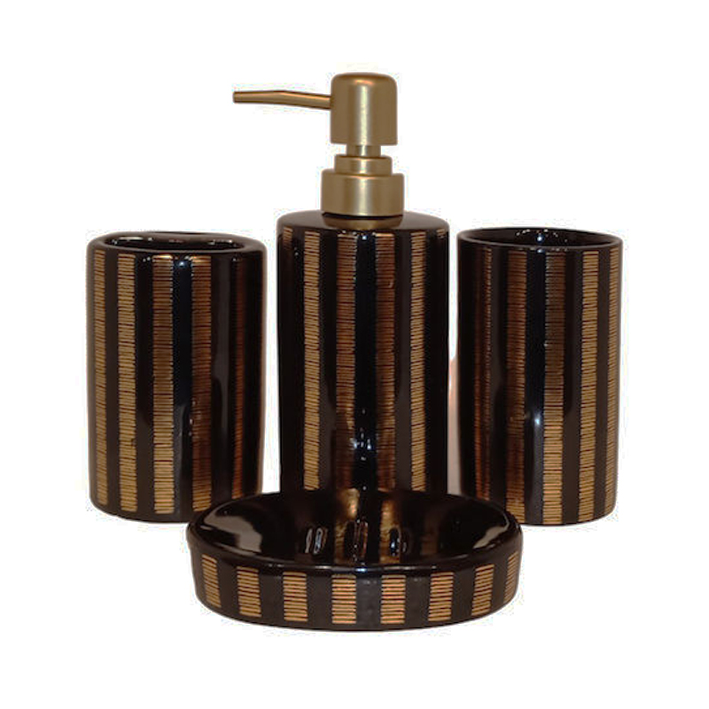 SET SALLE DE BAIN CERAMIQUE 4 PIECES MIX BLANC / NOIR