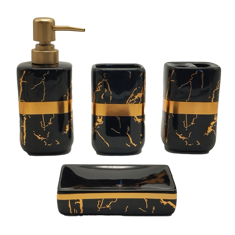 SET SALLE DE BAIN CERAMIQUE 4 PIECES MIX BLANC / NOIR