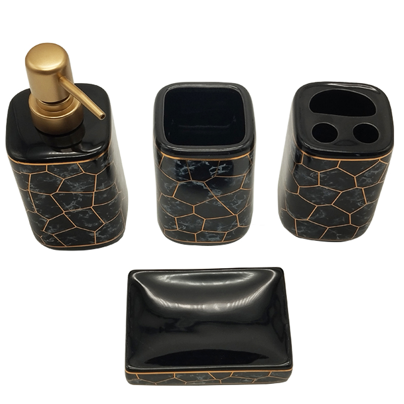 SET SALLE DE BAIN CERAMIQUE 4 PIECES MIX BLANC / NOIR
