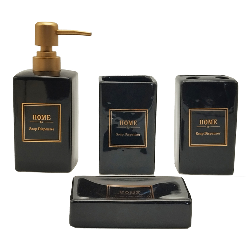 SET SALLE DE BAIN CERAMIQUE 4 PIECES MIX BLANC / NOIR