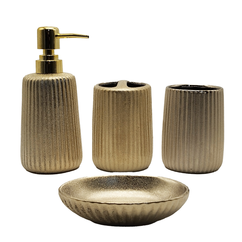 SET SALLE DE BAIN CERAMIQUE 4 PIECES MIX OR / ARGENT