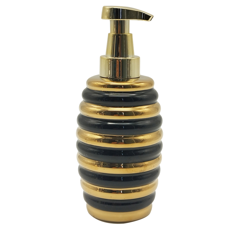 DISTRIBUTEUR SAVON CERAMIQUE 18 CM MIX OR / ARGENT / BLANC