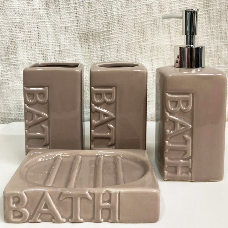 SET SALLE DE BAIN CERAMIQUE 4 PIECES MIX BLANC / NOIR / MARRON