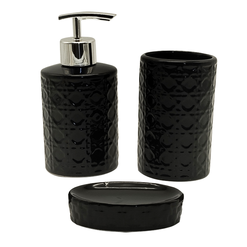 SET SALLE DE BAIN CERAMIQUE 3 PIECES MIX BLANC / NOIR