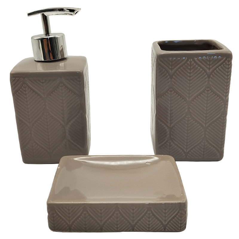 SET SALLE DE BAIN CERAMIQUE 3 PIECES MIX BLANC / MARRON