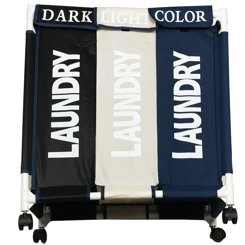 PANIER A LINGE AVEC ROULETTE 3 COMPARTIMENTS 61X35X65 CM