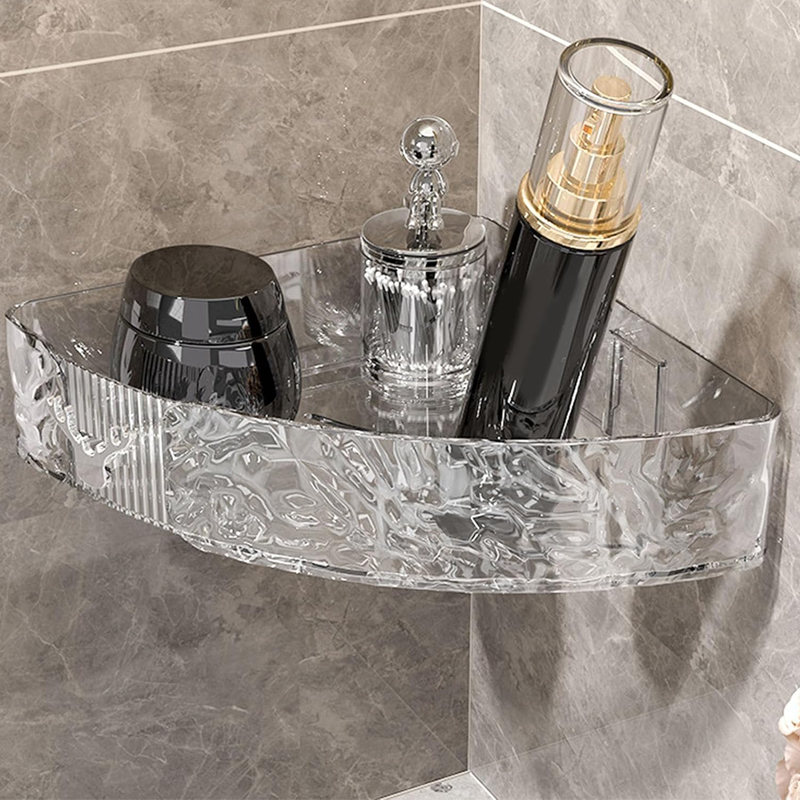 ETAGERE COIN SALLE DE BAIN AVEC SUPPORT ADHESIF 30X21X6 CM MIX TRANSPARENT / MAT