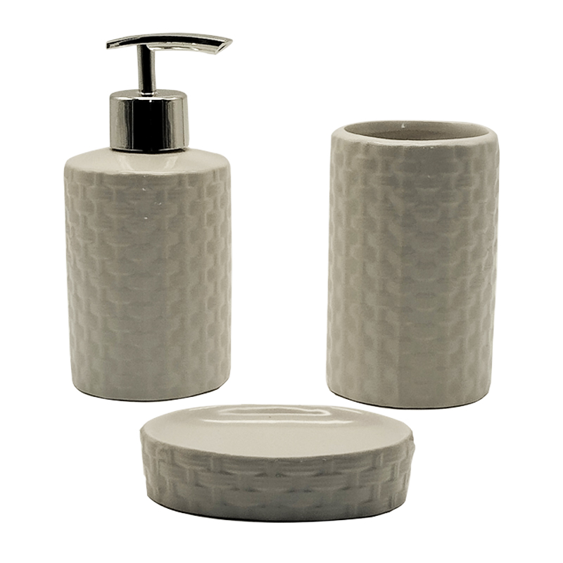 SET SALLE DE BAIN CERAMIQUE 3 PIECES MIX BLANC / MARRON