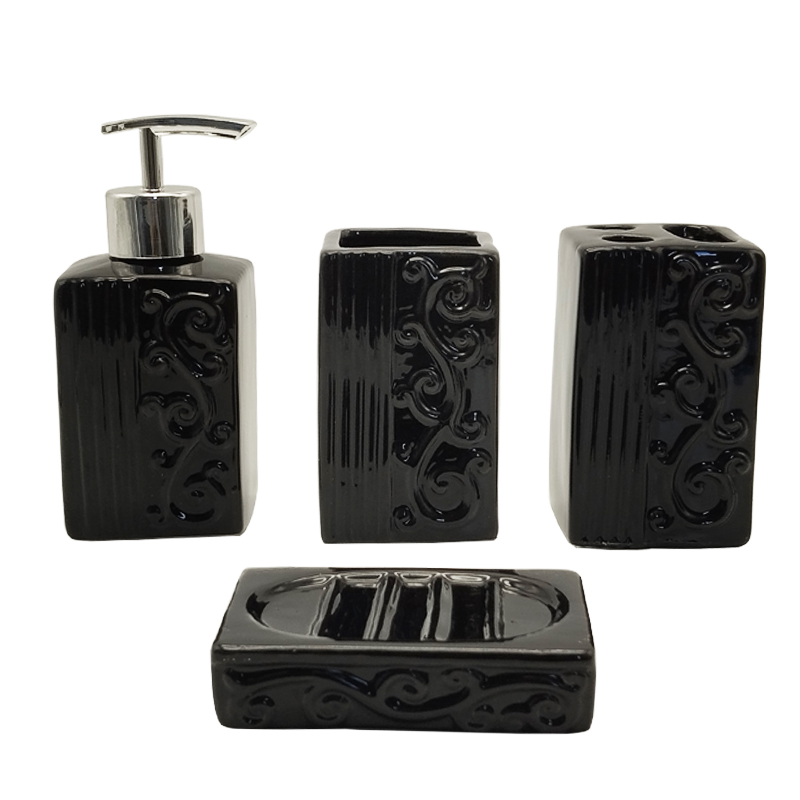 SET SALLE DE BAIN CERAMIQUE 4 PIECES MIX BLANC / NOIR