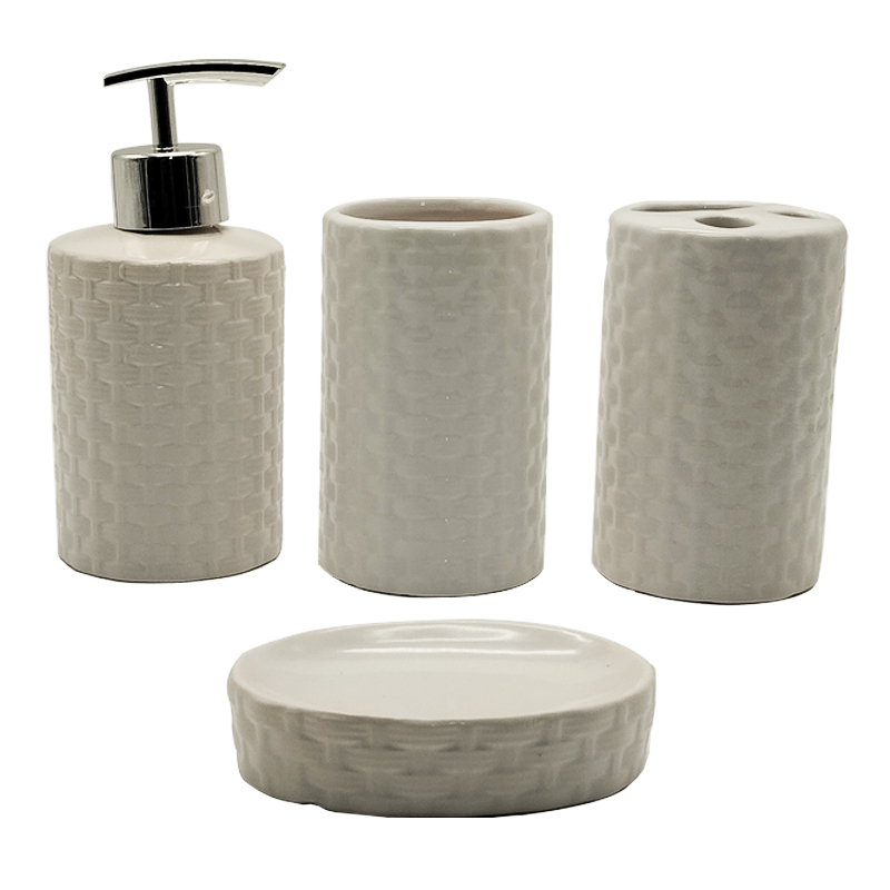 SET SALLE DE BAIN CERAMIQUE 4 PIECES MIX BLANC / NOIR