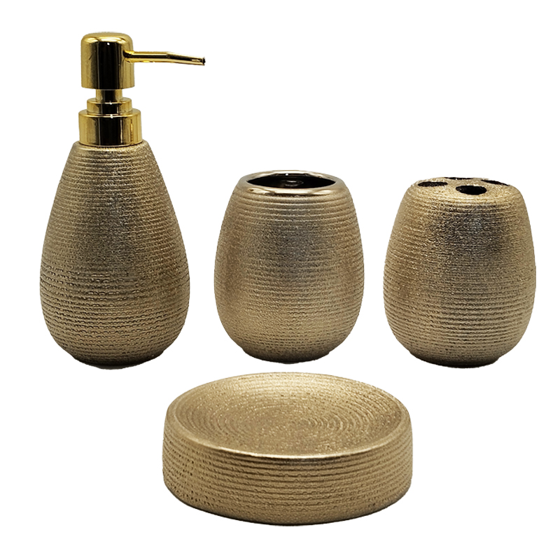 SET SALLE DE BAIN CERAMIQUE 4 PIECES MIX OR / ARGENT