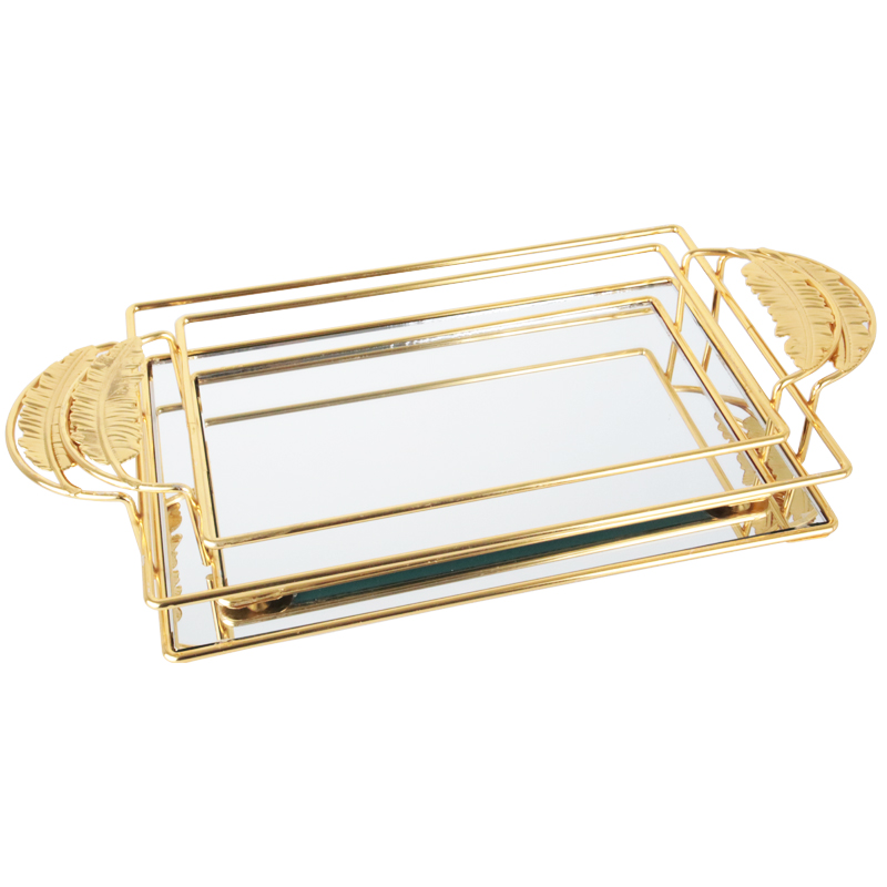 SET 2 PLATEAUX DECO METAL RECTANGULAIRE MODELE OR 17*40 &amp; 22*45 CM