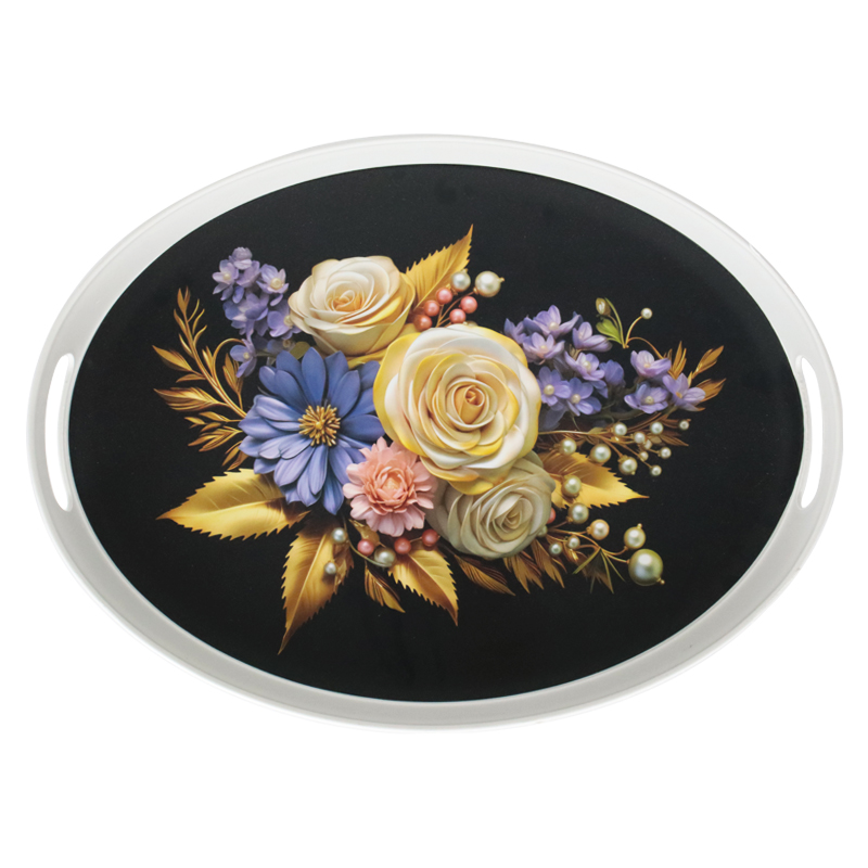 PLATEAU DECO PLASTIQUE OVAL 41X31X4 CM COULEUR BLANC DESIGN MIX