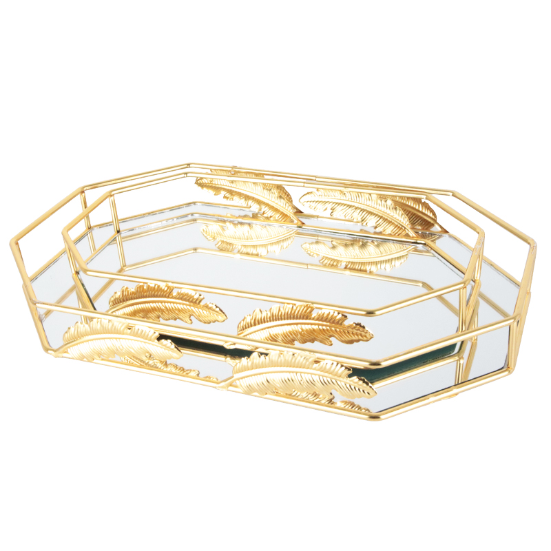 SET 2 PLATEAUX DECO METAL OCTOGONAL MODELE OR 17*31 &amp; 23*38 CM