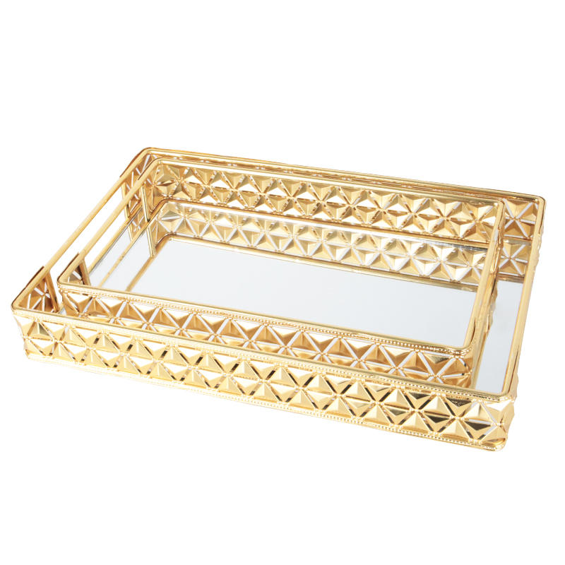 SET 2 PLATEAUX DECO METAL RECTANGULAIRE 19X28  &amp; 25X35 CM MODELE OR