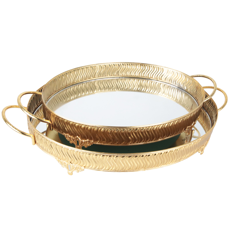SET 2 PLATEAUX DECO METAL OVAL 35*26 &amp; 42*33 CM MODELE OR