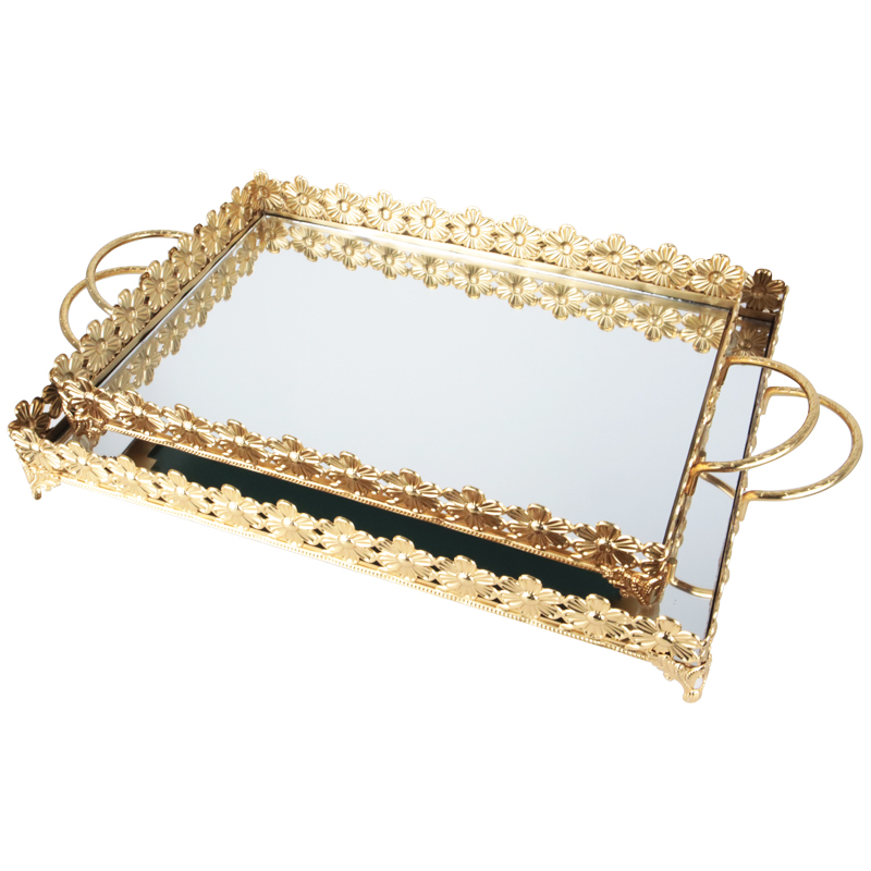 SET 2 PLATEAUX DECO METAL RECTANGULAIRE 37*25 &amp; 43*32 CM MODELE OR