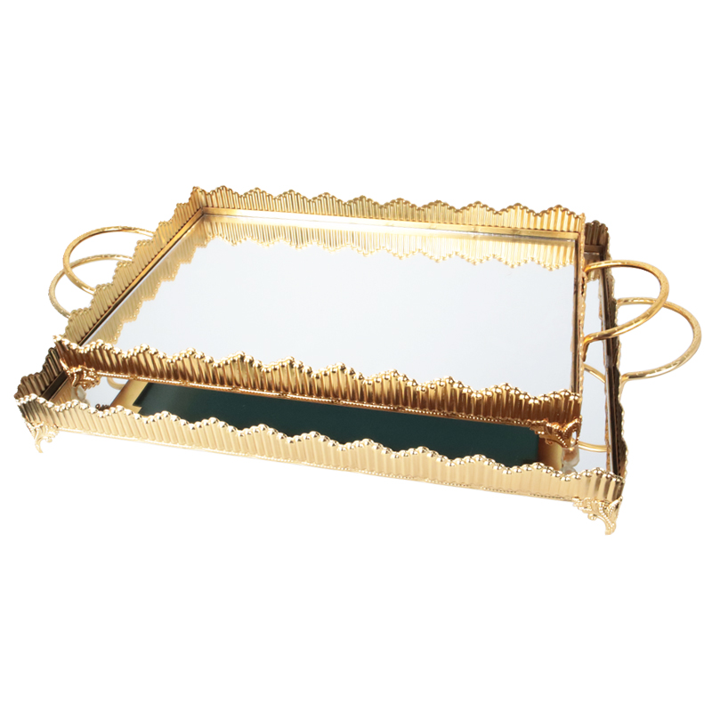 SET 2 PLATEAUX DECO METAL RECTANGULAIRE 37*25 &amp; 43*32 CM MODELE OR